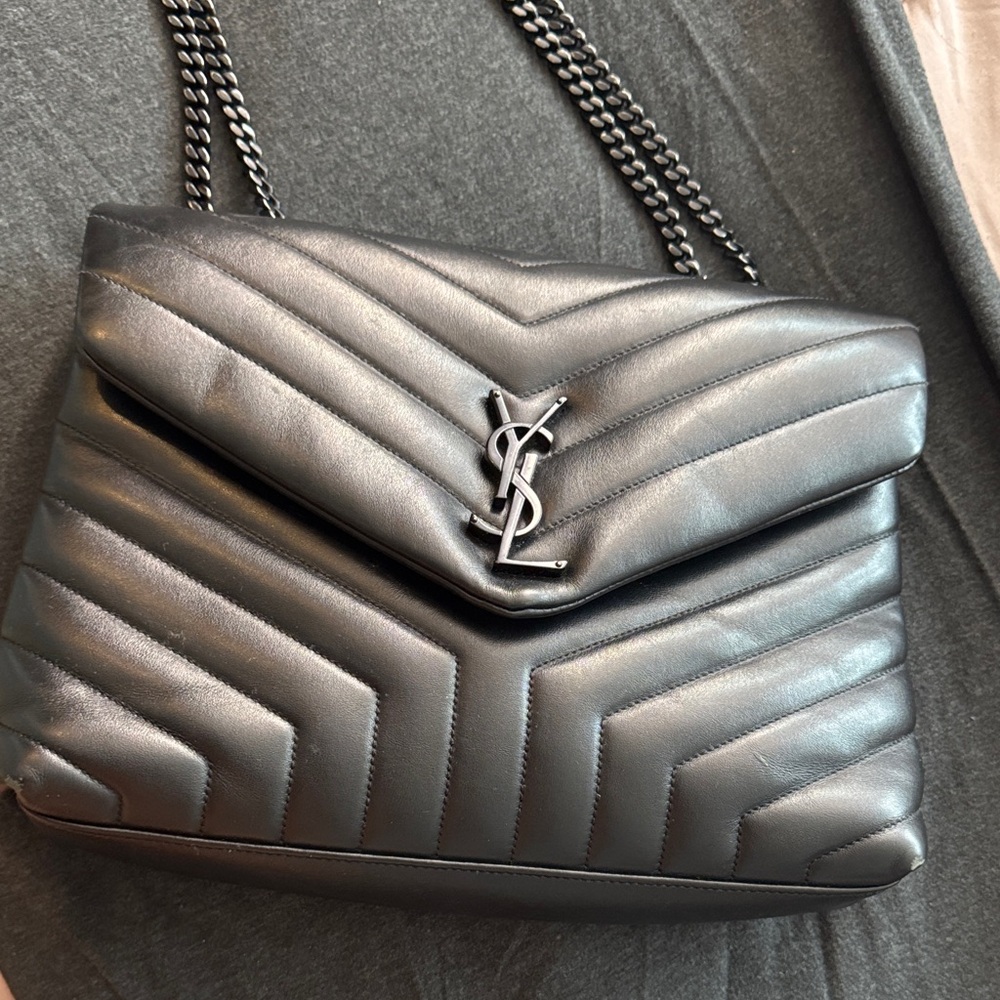 Yves Saint Laurent Metallic Gray Quilted Shoulder Bag